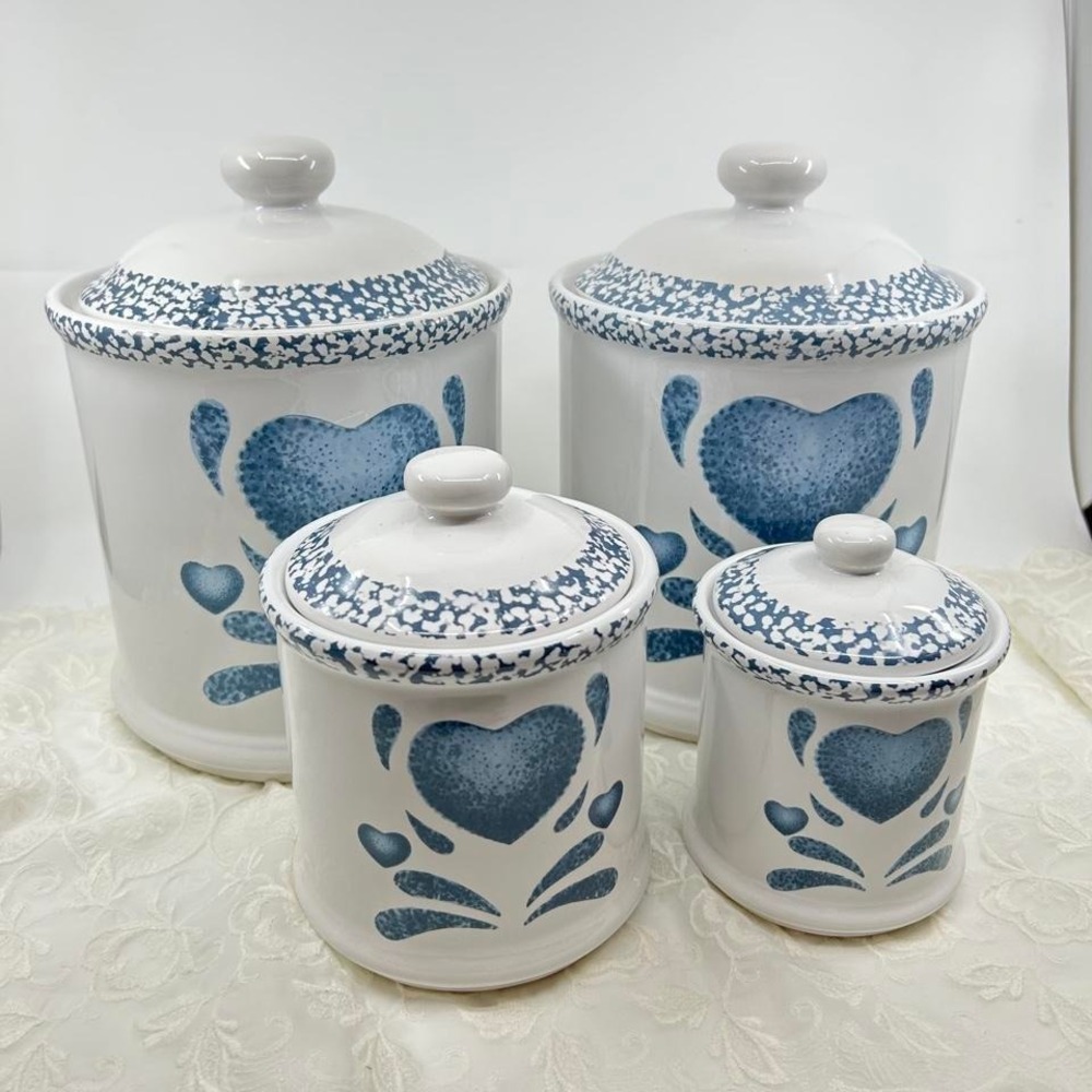 Vintage Jay Spongewear Ceramic Heart Canisters Cottagecore Heart 80s Kitchen